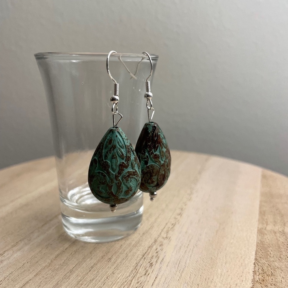 2/$15 Oblong Aqua Beaded Earrings